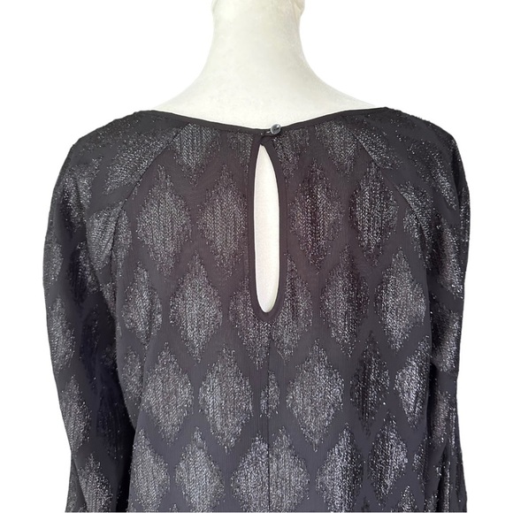 HALOGEN Sheer Black Metallic Diamond Brocade Sheer Long Sleeve Blouse | Size S - Picture 8 of 14